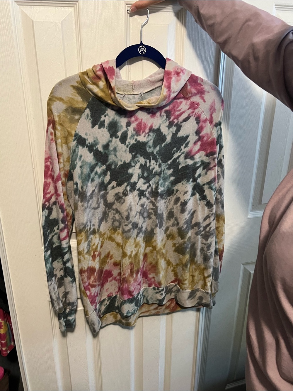 POL Women's Tie-Dye Cowl Hoodie - Pink, Green, Yellow, Gray, Cream
